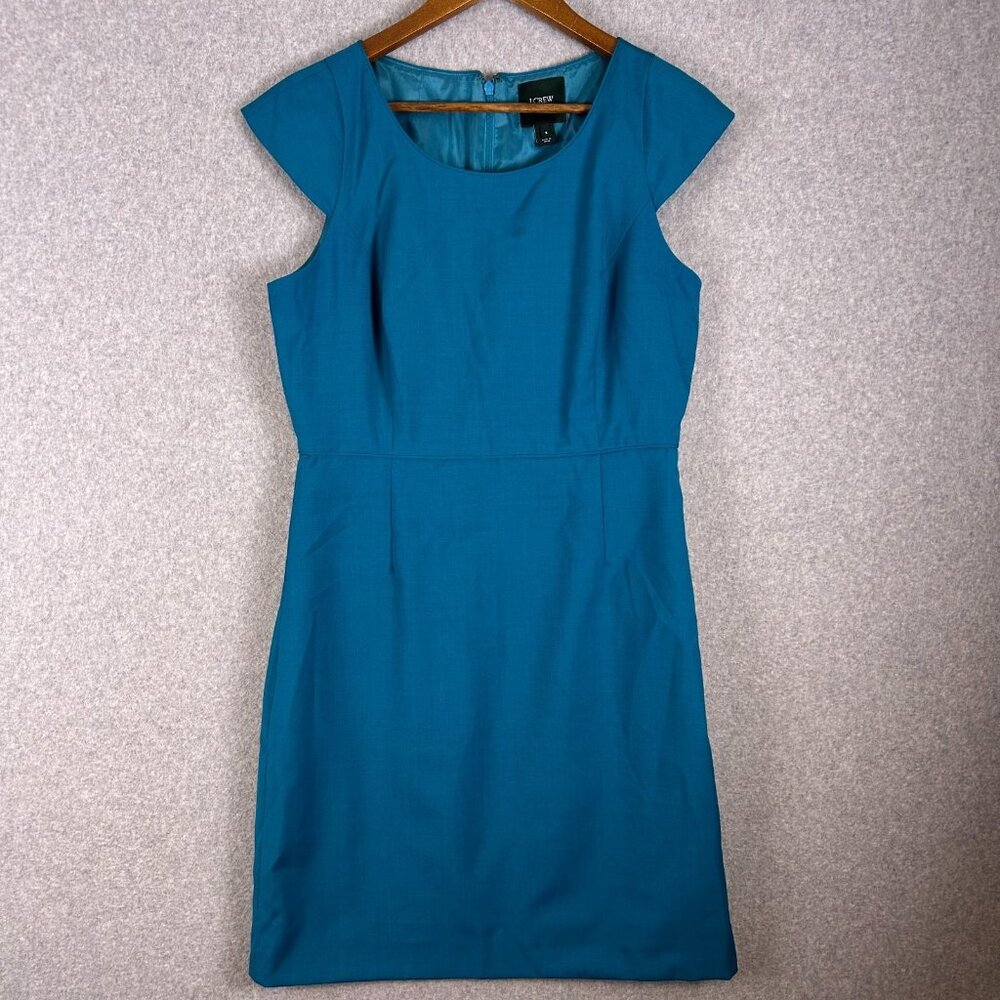 J.Crew Dress Womens 8 Teal 100% Wool Scoop Neck Suit Dress Lined Business Career